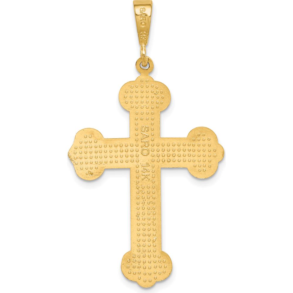 14K Yellow Gold Budded Cross Pendant - Solid Textured Faith Jewelry Piece by Oro Pregiato
