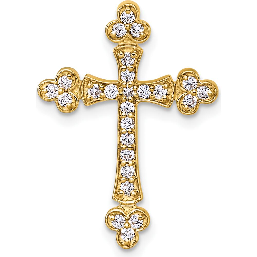 14K Yellow Gold Budded Cross Pendant with 25 Round Natural Diamonds - 0.32 Carat Total Diamond Weight by Oro Pregiato