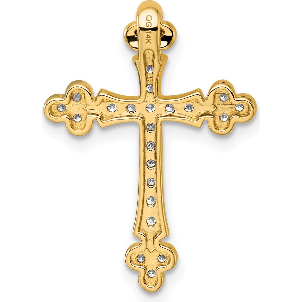 14K Yellow Gold Budded Cross Pendant with 25 Round Natural Diamonds - 0.32 Carat Total Diamond Weight by Oro Pregiato