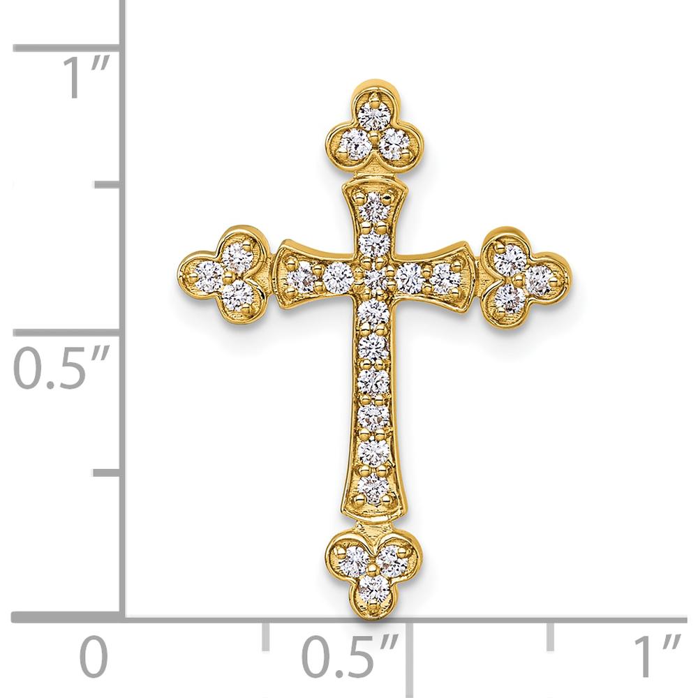 14K Yellow Gold Budded Cross Pendant with 25 Round Natural Diamonds - 0.32 Carat Total Diamond Weight by Oro Pregiato