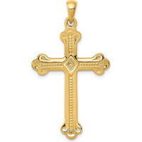 14K Yellow Gold Budded Cross Pendant with Polished Finish - 41mm Length and 22mm Width by Oro Pregiato