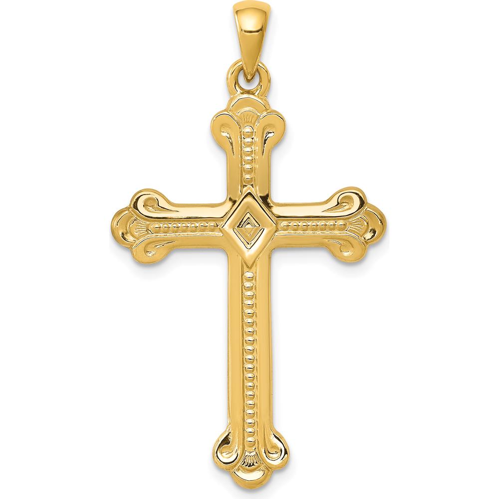 14K Yellow Gold Budded Cross Pendant with Polished Finish - 41mm Length and 22mm Width by Oro Pregiato