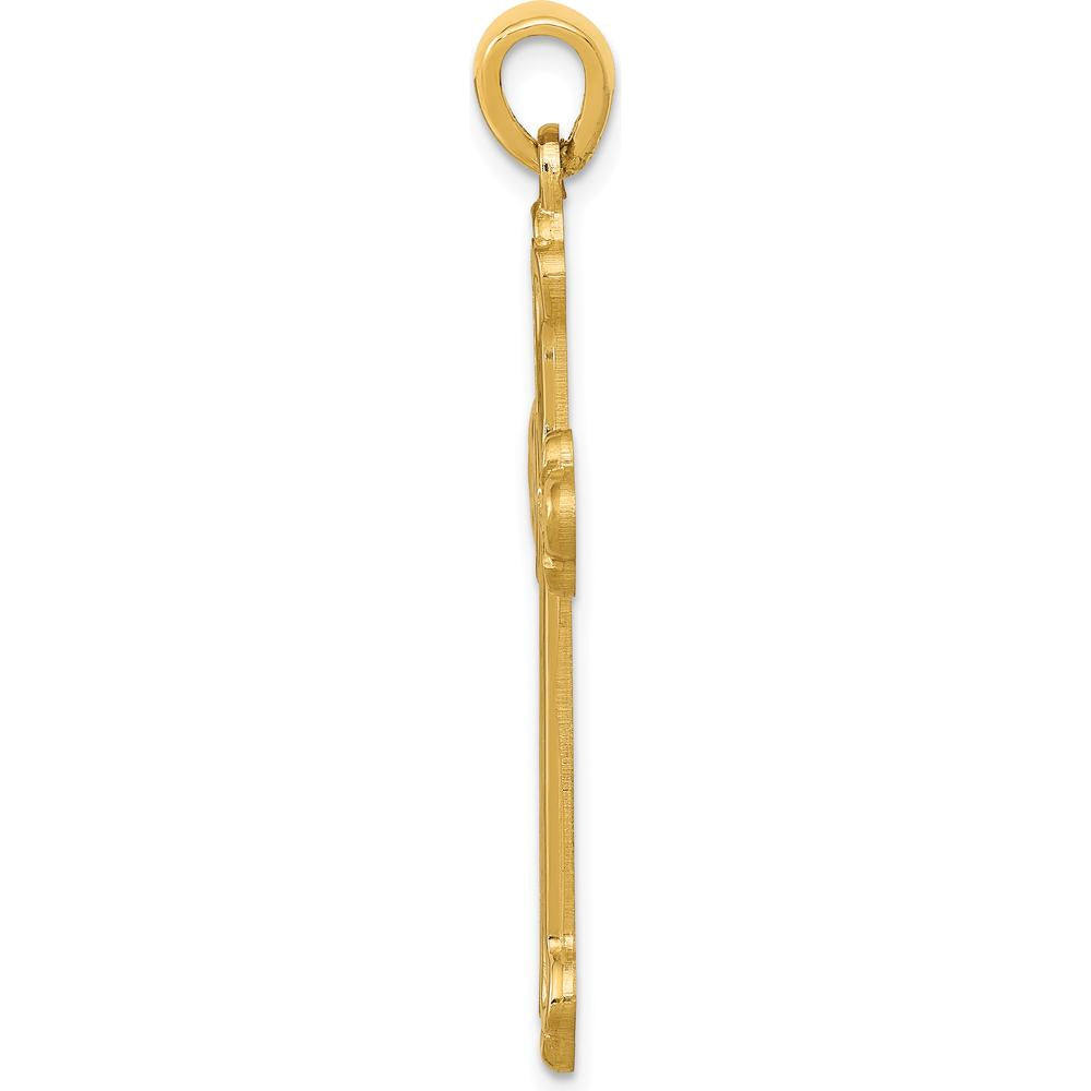 14K Yellow Gold Budded Cross Pendant with Polished Finish - 41mm Length and 22mm Width by Oro Pregiato