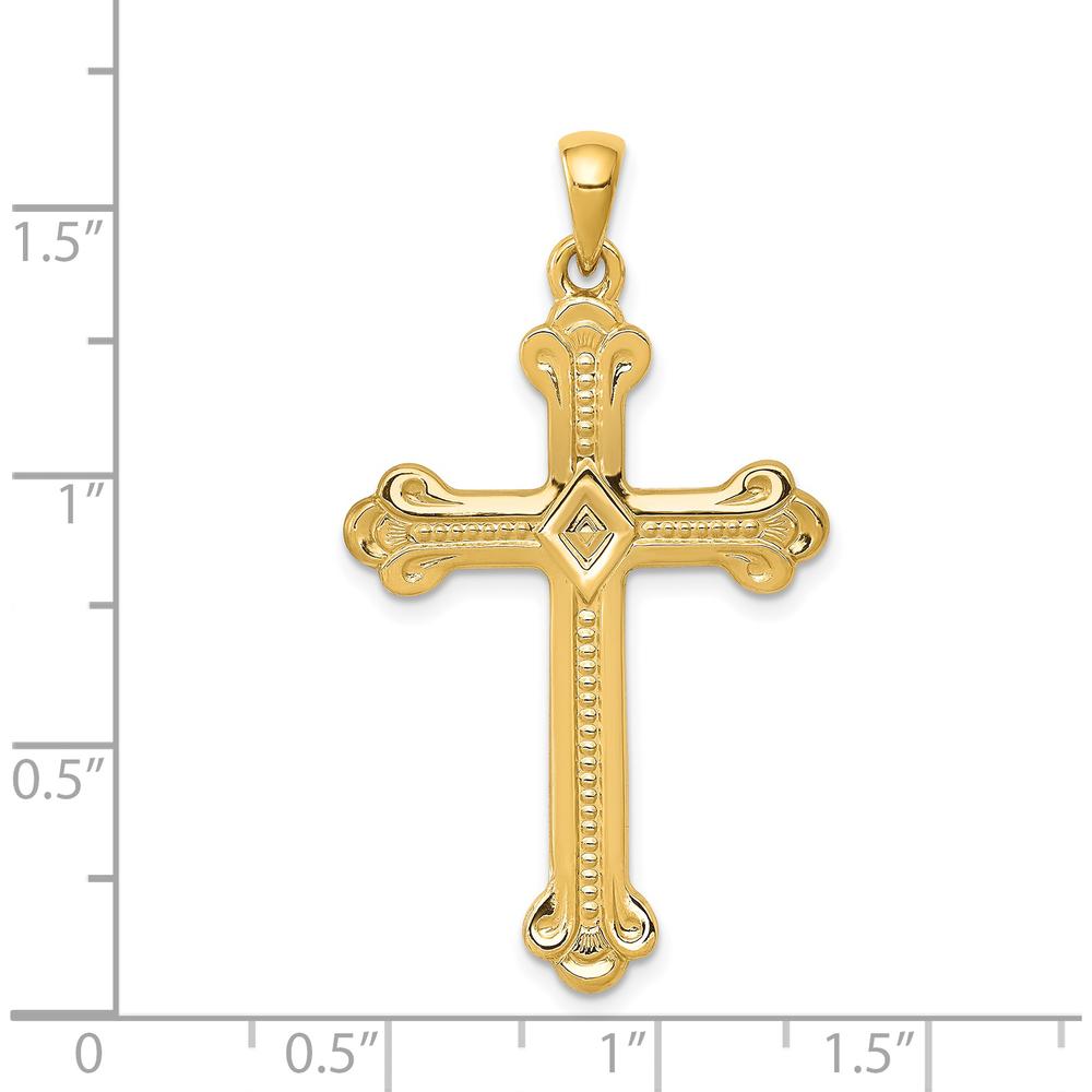 14K Yellow Gold Budded Cross Pendant with Polished Finish - 41mm Length and 22mm Width by Oro Pregiato