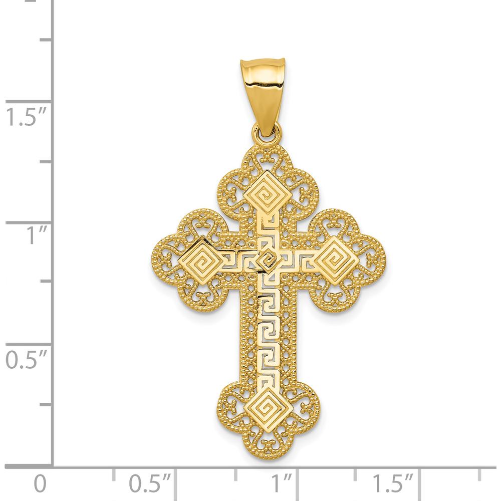 14K Yellow Gold Budded Greek Key Cross Pendant - Timeless Faith Design by Oro Pregiato