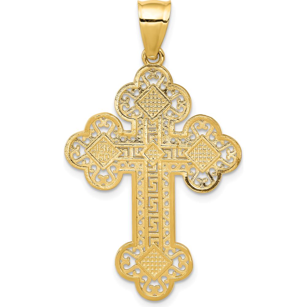 14K Yellow Gold Budded Greek Key Cross Pendant - Timeless Faith Design by Oro Pregiato