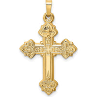 14K Yellow Gold Budded Hollow Cross Pendant - 39mm x 21mm by Oro Pregiato