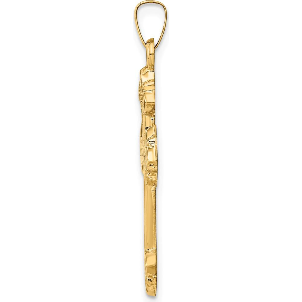 14K Yellow Gold Budded Hollow Cross Pendant - 39mm x 21mm by Oro Pregiato