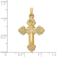14K Yellow Gold Budded Hollow Cross Pendant - 39mm x 21mm by Oro Pregiato