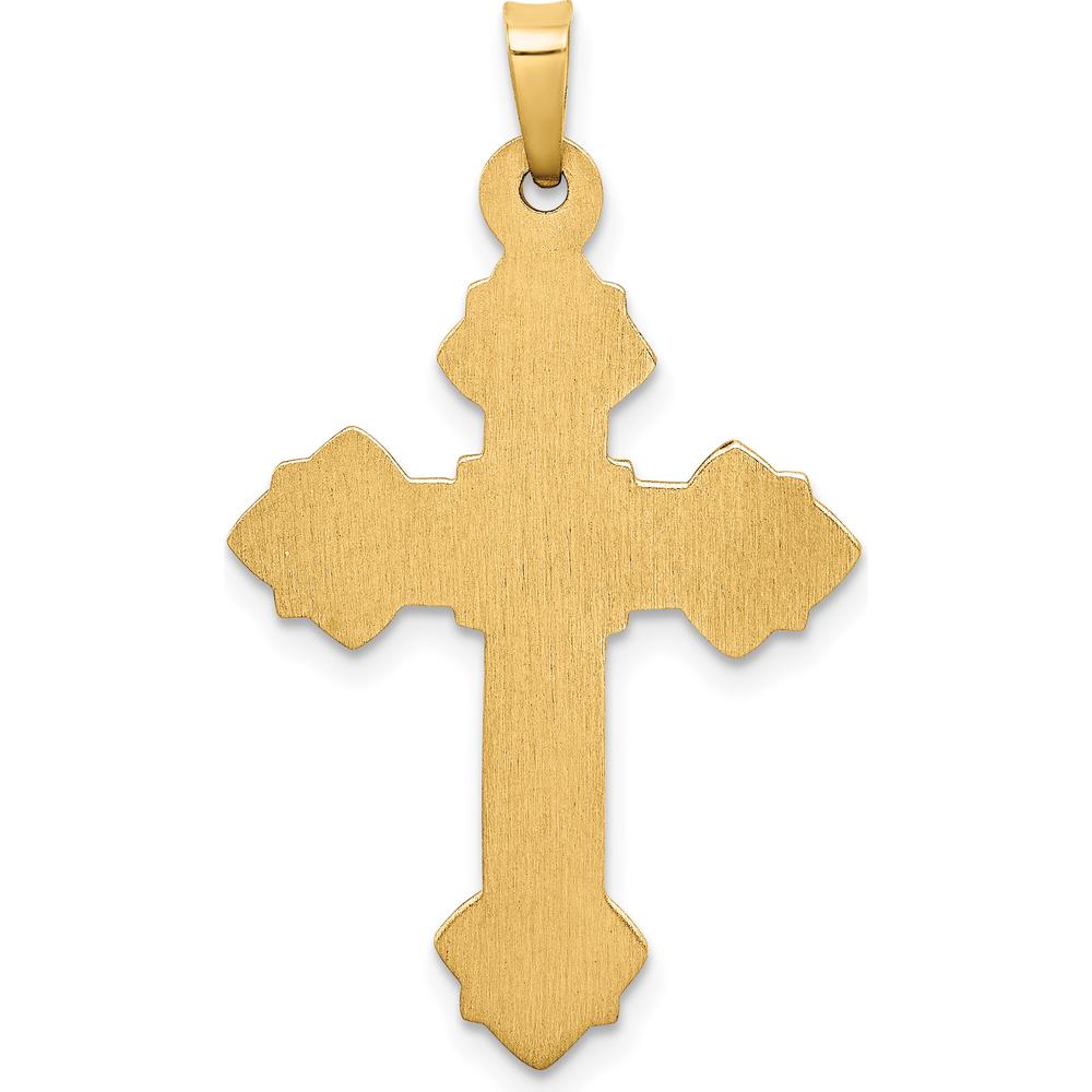 14K Yellow Gold Budded Hollow Cross Pendant - 39mm x 21mm by Oro Pregiato