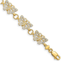 14K Yellow Gold Butterfly Bracelet with White Rhodium Plating - 7" Length by Oro Pregiato