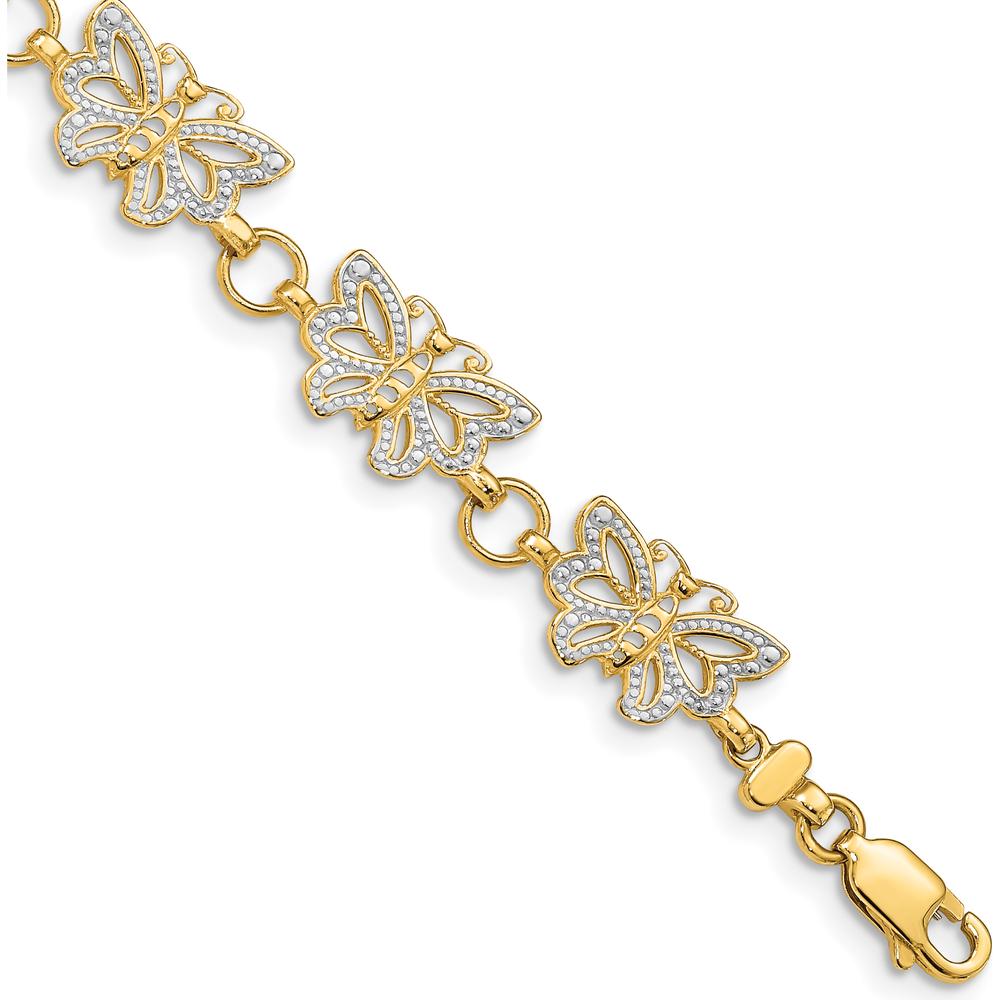14K Yellow Gold Butterfly Bracelet with White Rhodium Plating - 7" Length by Oro Pregiato