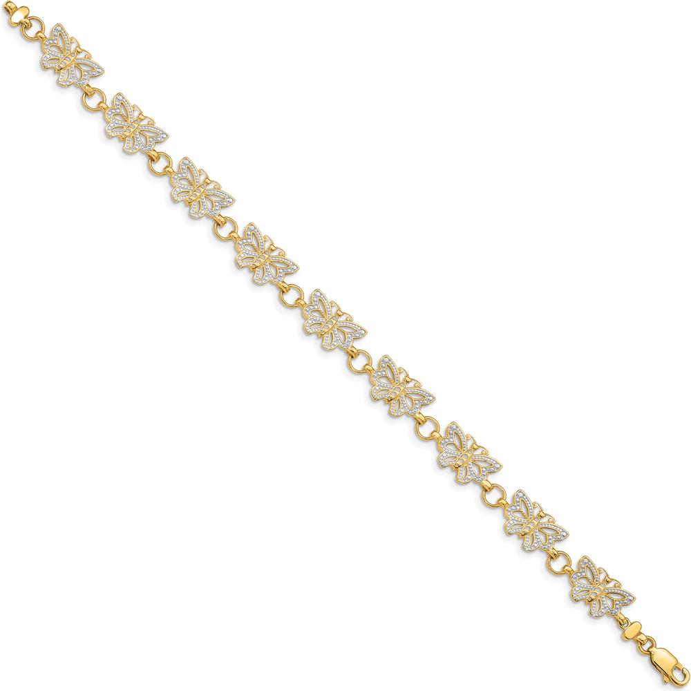 14K Yellow Gold Butterfly Bracelet with White Rhodium Plating - 7" Length by Oro Pregiato