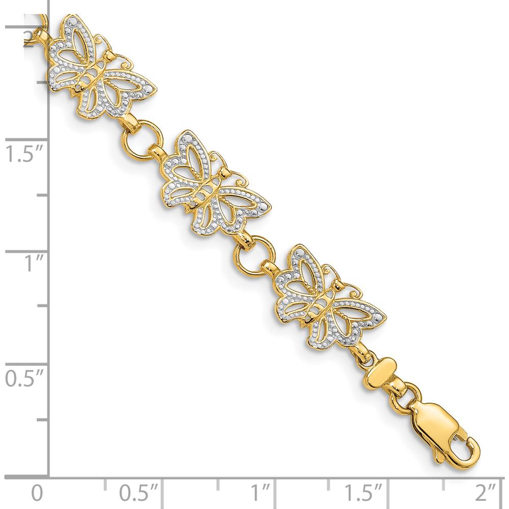 14K Yellow Gold Butterfly Bracelet with White Rhodium Plating - 7" Length by Oro Pregiato