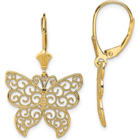 14K Yellow Gold Butterfly Filigree Leverback Earrings with Beaded Wings by 0