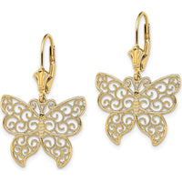 14K Yellow Gold Butterfly Filigree Leverback Earrings with Beaded Wings by 0
