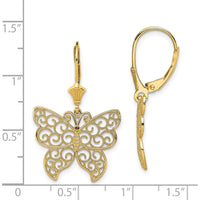 14K Yellow Gold Butterfly Filigree Leverback Earrings with Beaded Wings by 0