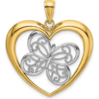 14K Yellow Gold Butterfly in Heart Pendant with Rhodium Accents by Oro Pregiato