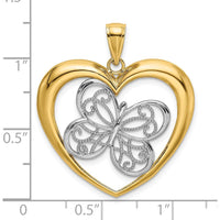 14K Yellow Gold Butterfly in Heart Pendant with Rhodium Accents by Oro Pregiato