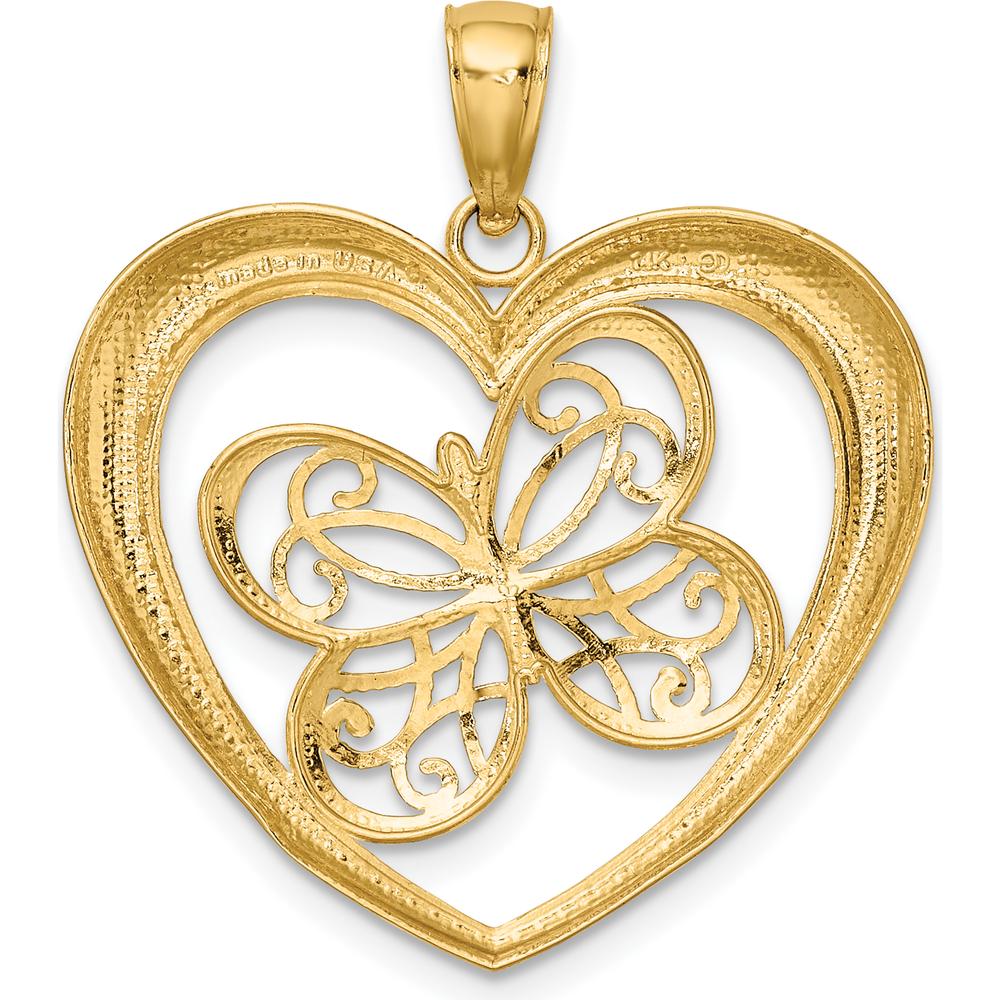 14K Yellow Gold Butterfly in Heart Pendant with Rhodium Accents by Oro Pregiato