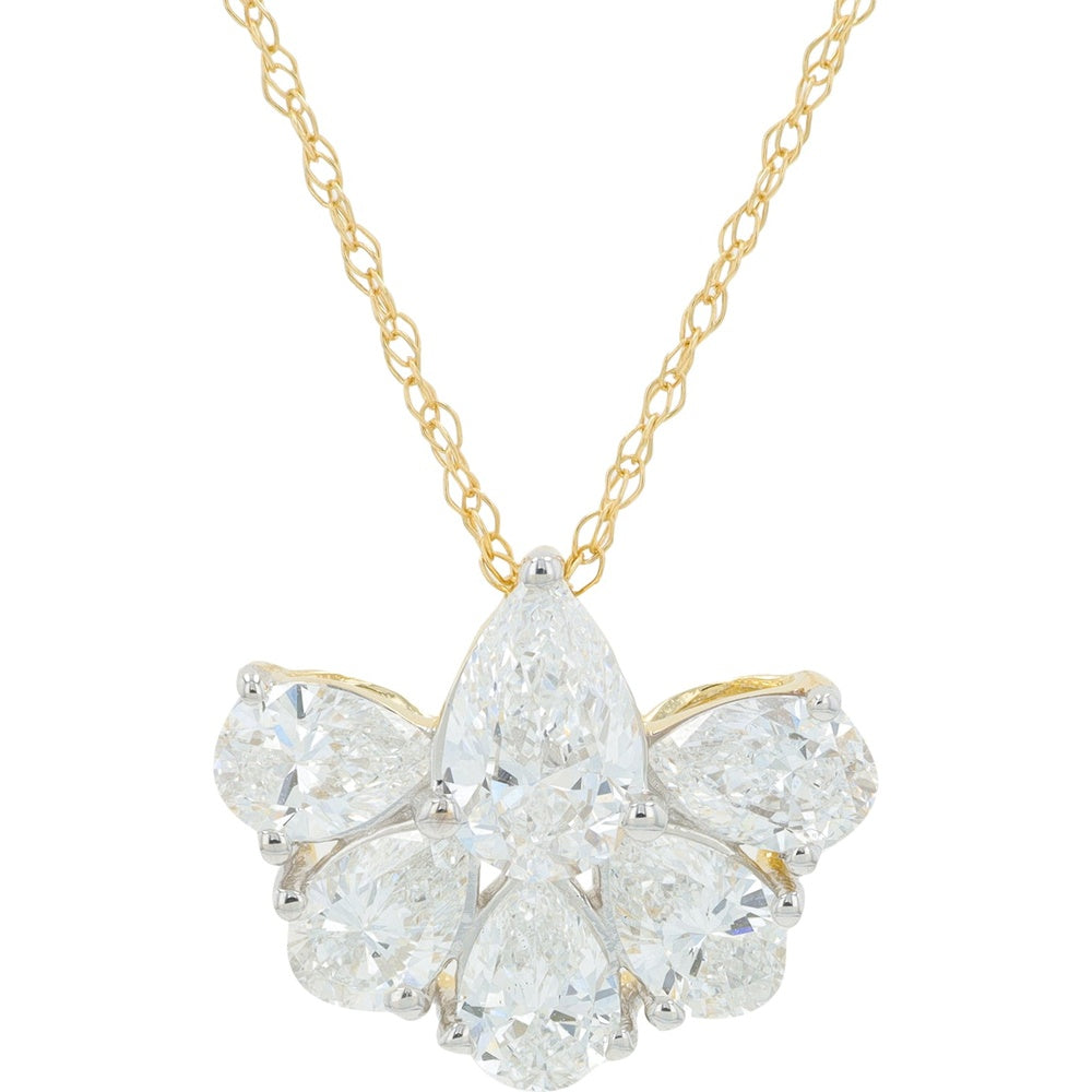 14K Yellow Gold Butterfly-Inspired Pendant Necklace with Pear and Oval Lab-Grown Diamonds - 1.40 Carat Total Diamond Weight