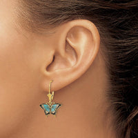 14K Yellow Gold Butterfly Leverback Earrings with Aqua and Multi-Color Enamel Wings by 0
