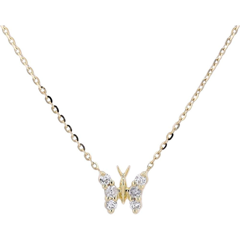 14K Yellow Gold Butterfly Necklace with Round Diamonds - 0.10 Carats Total Diamond Weight