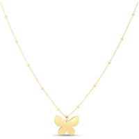 14K Yellow Gold Butterfly Pendant Necklace with Adjustable 18" Beaded Chain by Orozza Fine Jewelry