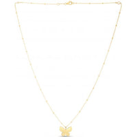 14K Yellow Gold Butterfly Pendant Necklace with Adjustable 18" Beaded Chain by Orozza Fine Jewelry