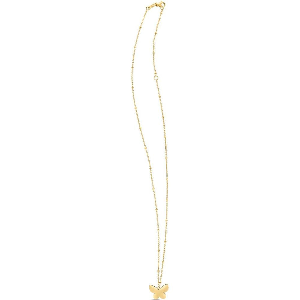 14K Yellow Gold Butterfly Pendant Necklace with Adjustable 18" Beaded Chain by Orozza Fine Jewelry