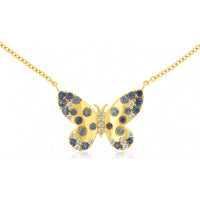 14K Yellow Gold Butterfly Pendant Necklace with Round Cut Sapphires and Diamonds - 0.50 Carat Total Sapphire Weight and 0.10 Carat Total Diamond Weight - Royal Jewelry