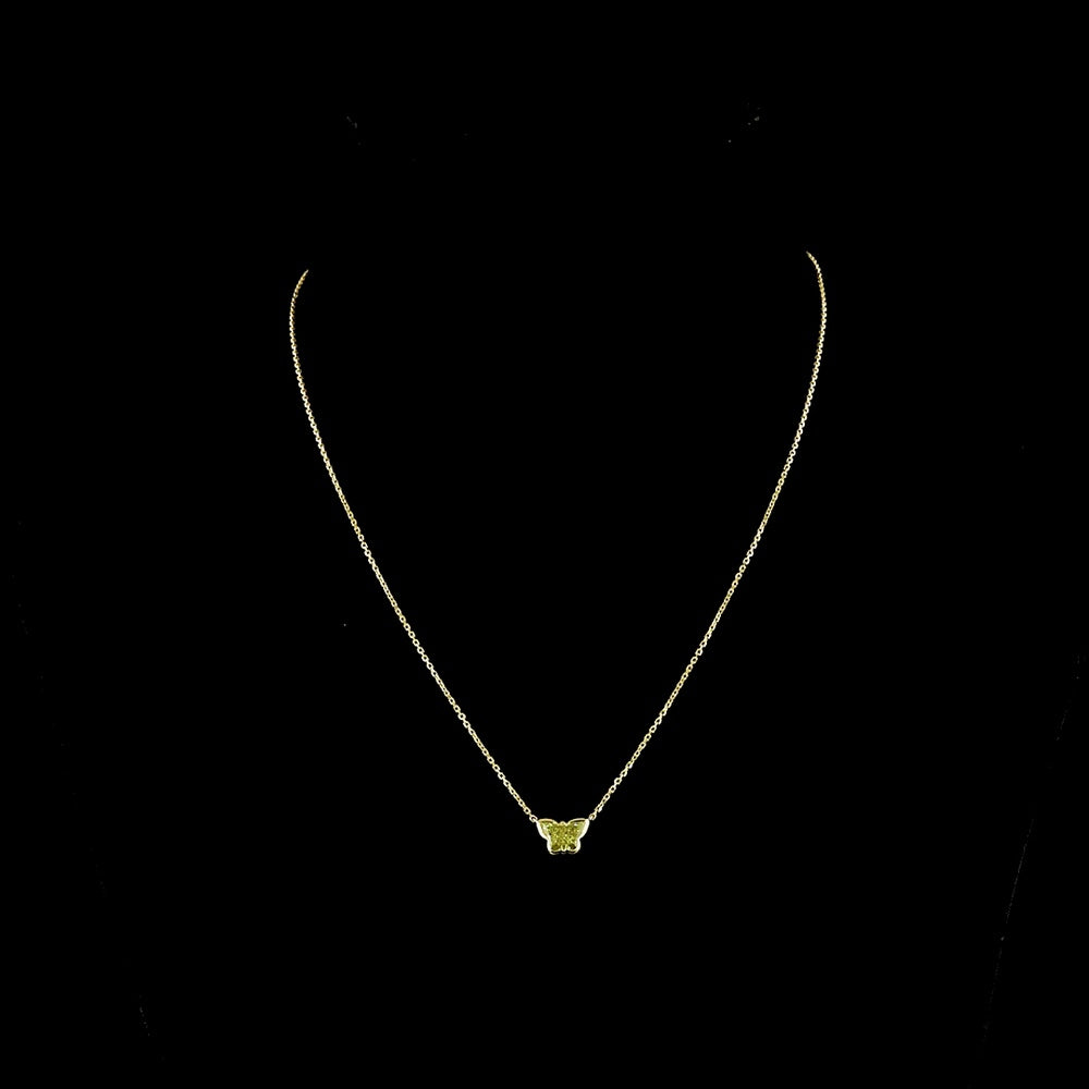 14K Yellow Gold Butterfly Pendant with 1.18 Carat Fancy Intense Yellow Lab Diamond in Bezel Setting - IGI Certified - Covaloro Fine Jewelry
