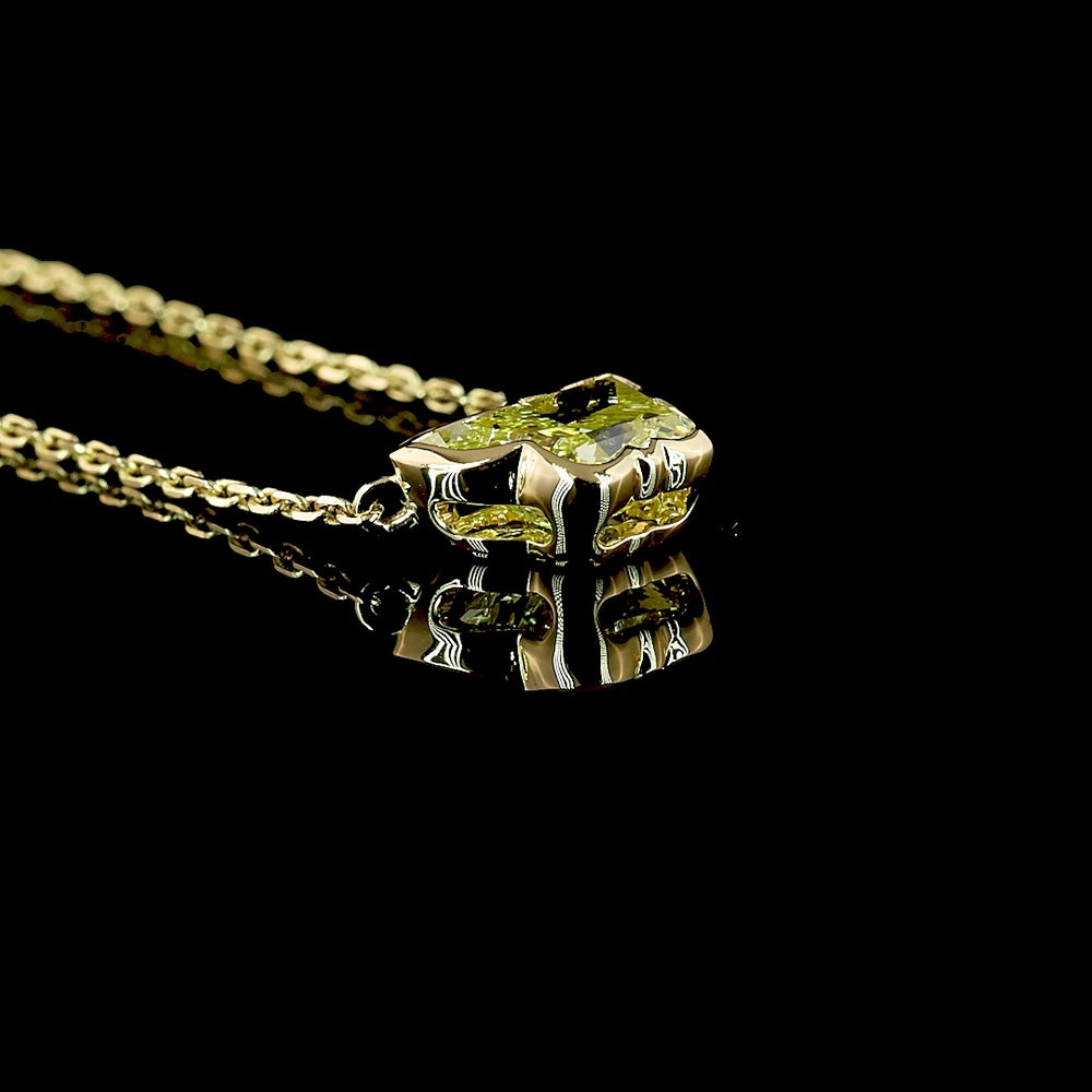 14K Yellow Gold Butterfly Pendant with 1.18 Carat Fancy Intense Yellow Lab Diamond in Bezel Setting - IGI Certified - Covaloro Fine Jewelry