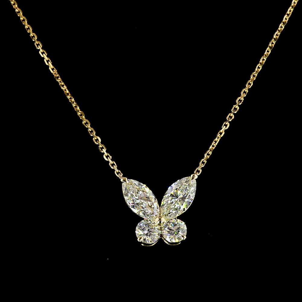 14K Yellow Gold Butterfly Pendant with 1.56 Carats Marquise and 0.60 Carats Round Lab Diamonds - 2.16 Total Carat Weight - Covaloro Fine Jewelry