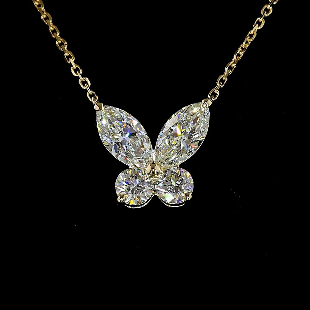14K Yellow Gold Butterfly Pendant with 1.56 Carats Marquise and 0.60 Carats Round Lab Diamonds - 2.16 Total Carat Weight - Covaloro Fine Jewelry