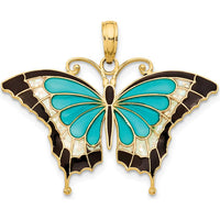 14K Yellow Gold Butterfly Pendant with Blue Enamel and Acrylic Accents by Oro Pregiato