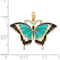 14K Yellow Gold Butterfly Pendant with Blue Enamel and Acrylic Accents by Oro Pregiato