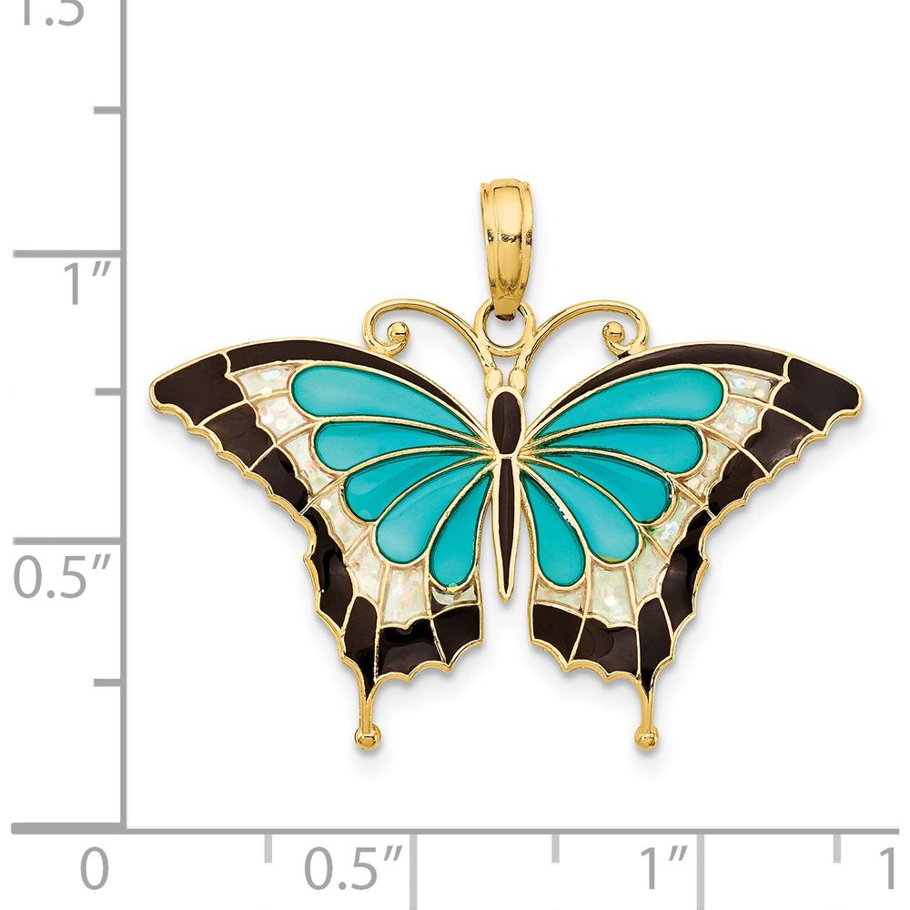 14K Yellow Gold Butterfly Pendant with Blue Enamel and Acrylic Accents by Oro Pregiato