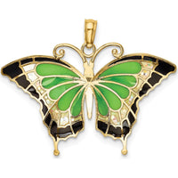 14K Yellow Gold Butterfly Pendant with Green Enamel Accents by Oro Pregiato