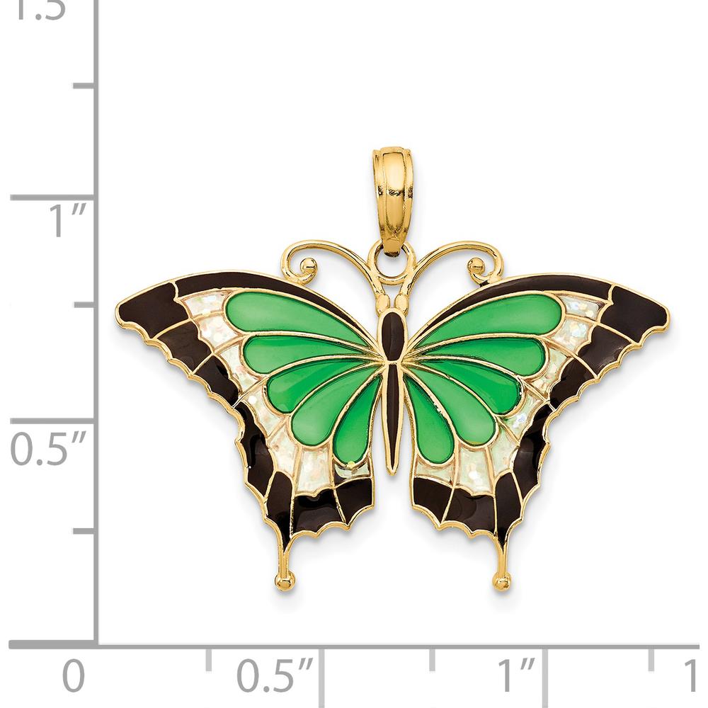 14K Yellow Gold Butterfly Pendant with Green Enamel Accents by Oro Pregiato