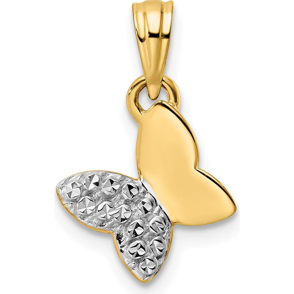14K Yellow Gold Butterfly Pendant with Half Diamond-Cut Rhodium Accents by Oro Pregiato
