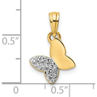 14K Yellow Gold Butterfly Pendant with Half Diamond-Cut Rhodium Accents by Oro Pregiato