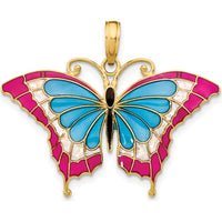 14K Yellow Gold Butterfly Pendant with Multi-Colored Enamel - 24mm Length by Oro Pregiato