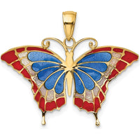 14K Yellow Gold Butterfly Pendant with Multi-Colored Enamel - 24mm Length by Oro Pregiato