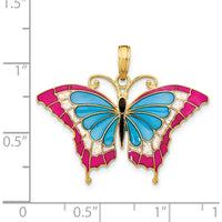 14K Yellow Gold Butterfly Pendant with Multi-Colored Enamel - 24mm Length by Oro Pregiato