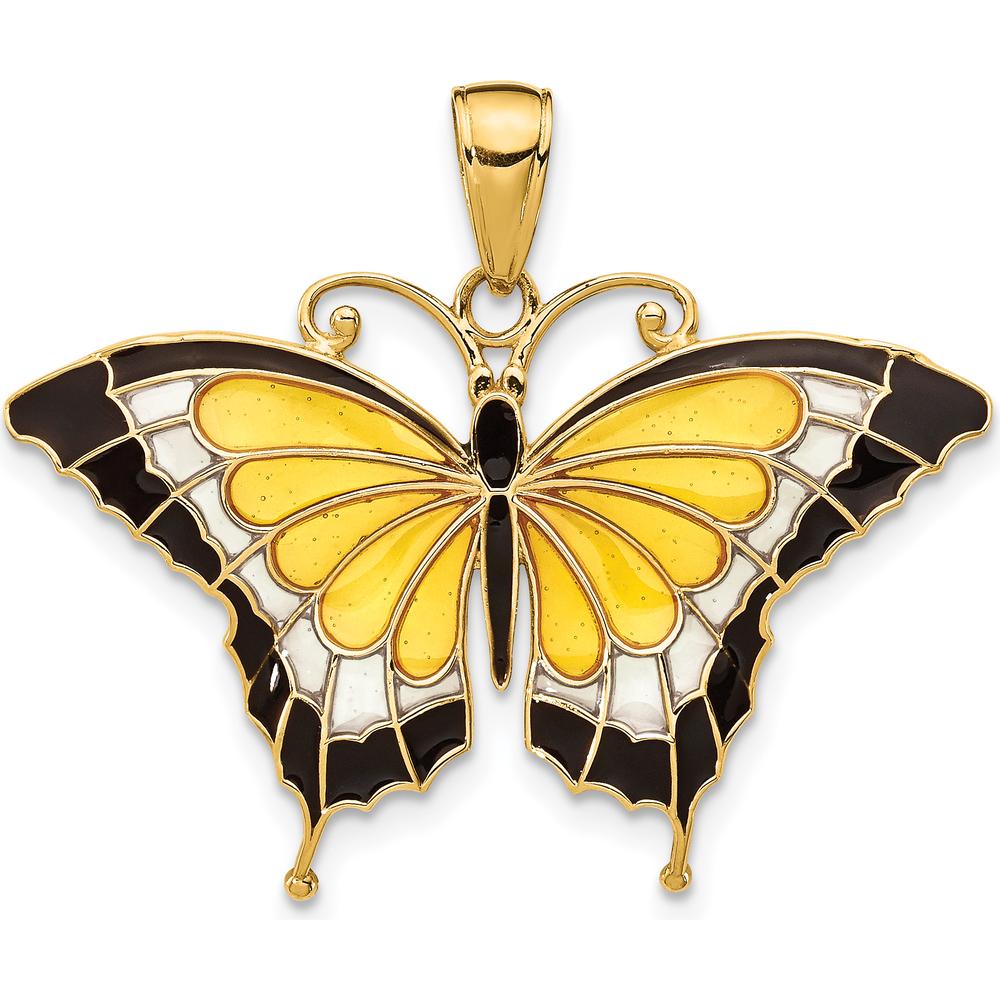 14K Yellow Gold Butterfly Pendant with Multicolored Enamel Accents - 24mm x 31mm by Oro Pregiato