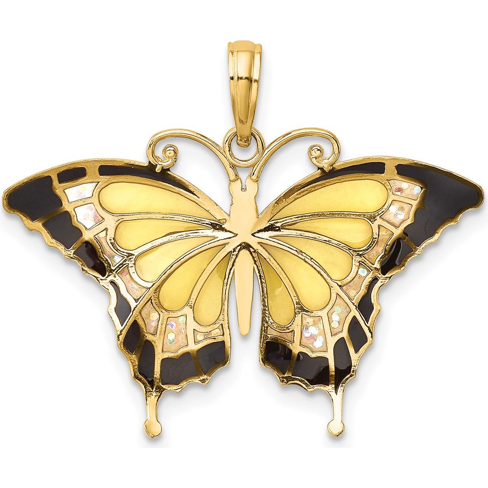 14K Yellow Gold Butterfly Pendant with Multicolored Enamel Accents - 24mm x 31mm by Oro Pregiato