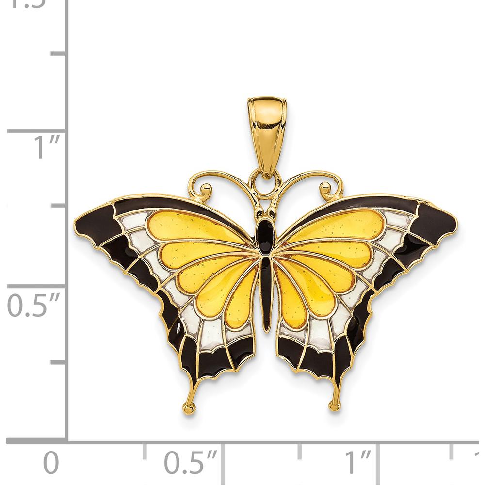 14K Yellow Gold Butterfly Pendant with Multicolored Enamel Accents - 24mm x 31mm by Oro Pregiato