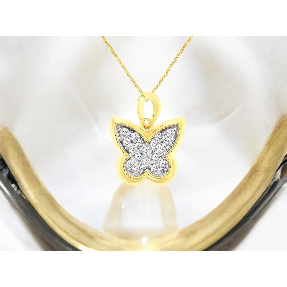 14K Yellow Gold Butterfly Pendant with Pavé-Set Round Diamonds - 0.31 Carat Total Diamond Weight - Royal Jewelry