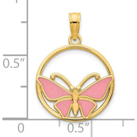 14K Yellow Gold Butterfly Pendant with Pink Epoxy Accents - 17.5mm by Oro Pregiato